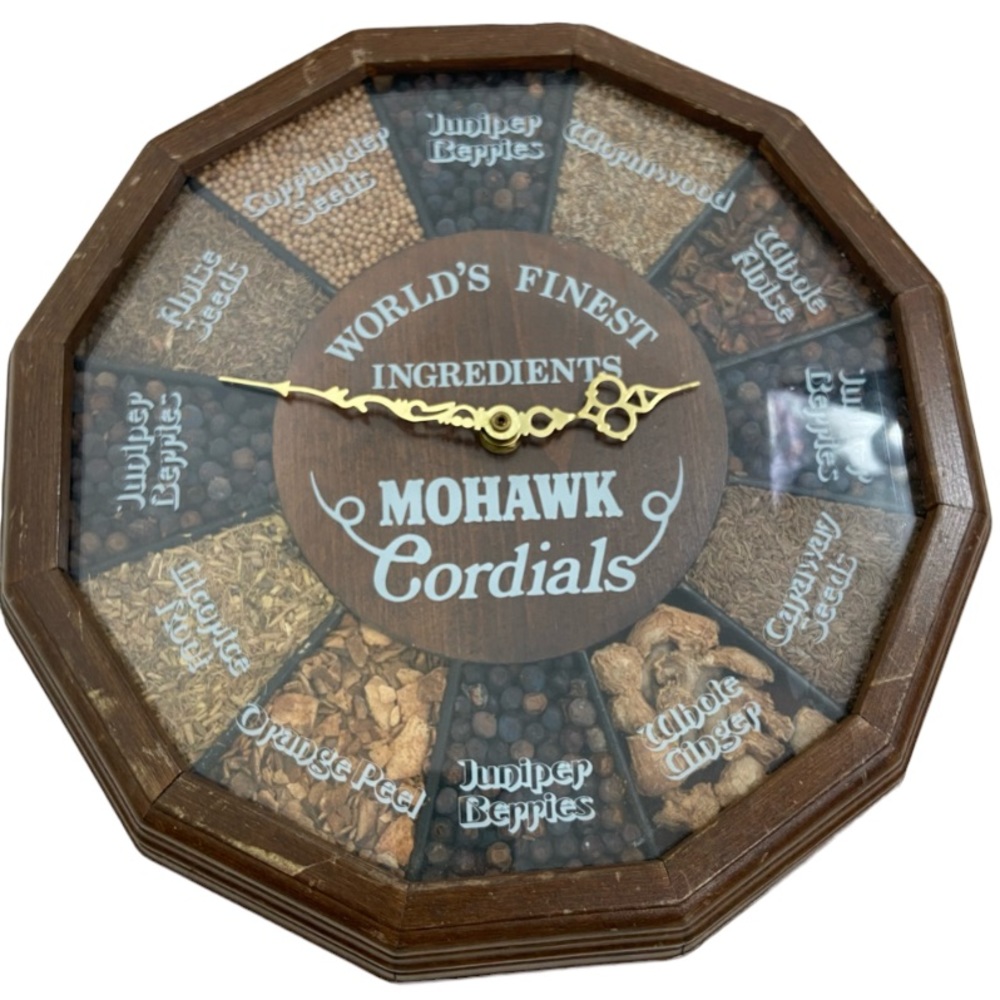Mohawk Cordials world famous ingredients vintage wall clock